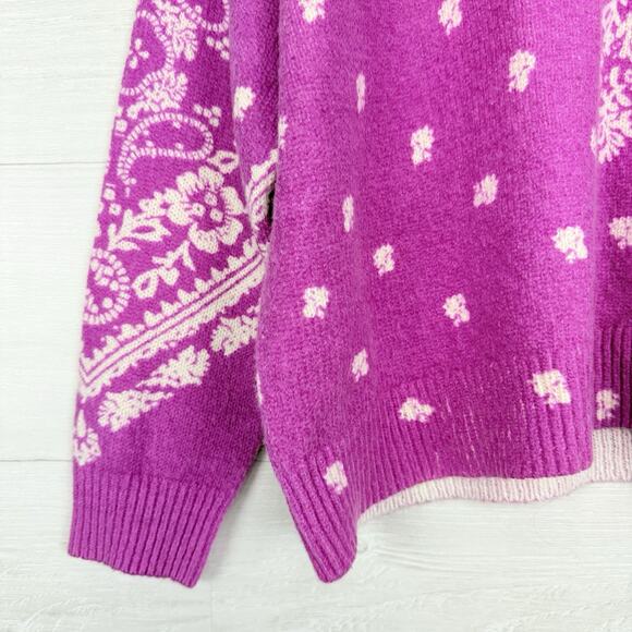 Sundance V-Neck Pullover Sweater Size L Petite Pink Boho Chic Paisley Floral - Picture 4 of 14